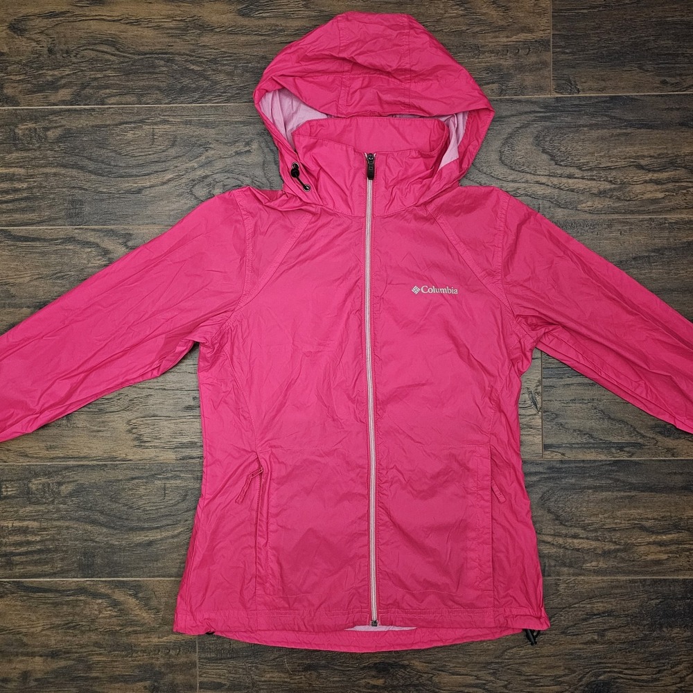 Columbia Windbreaker Jacket Women's Small Pink 100% Nylon‎ W/Hideaway Hood